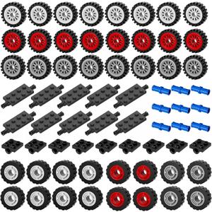 Wheels and Axles Sets Tires Building Kit, Compatible with Lego Wheels and Axles, 98 Pcs Car Parts and Classic Pieces Accessories, Bulk Bricks Sets Education Construction Toys