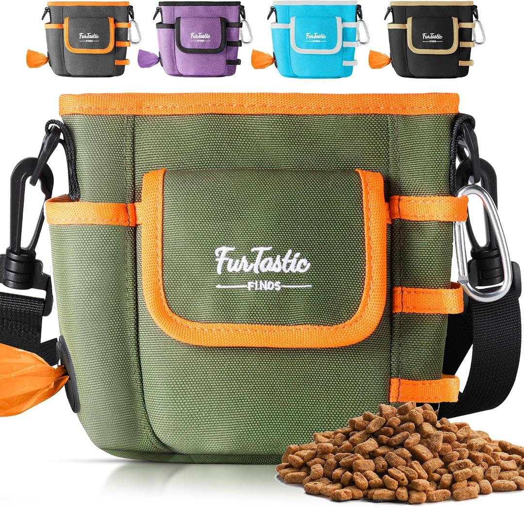 Dog Treat Pouch with Quick-Release Magnetic Closure, 3-Way Wear Treat Bags, 900D Waterproof Fabric, 4 Storage Spaces, Treat Pouch for Pet Training Walking (Green)