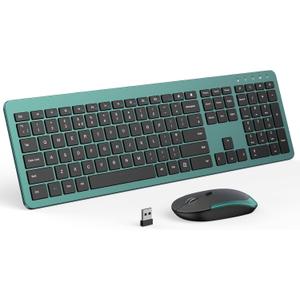 Wireless Keyboard and Mouse Combo, Full Size Slim Thin Cordless Keyboard Mouse with Numeric Keypad, Quiet Computer Keyboard Mice Set 2.4G Stable Connection Adjustable DPI (Green)