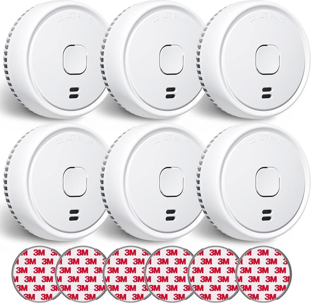Ecoey Smoke Detector, 10 Year Fire Alarms Smoke DetectorsSmoke Detector Battery Operated with Photoelectric Sensor, Fire Alarm with Low Battery Indicator, Smoke Detectors Used in Home, FJ138, 6 Packs