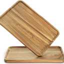 YOUEON Set of 2 Acacia Wood Serving Tray with Raised Edge, 14.2 x 9.5 Inch Rectangular Serving Tray, Appetizer Cheese Plate, Sandwich Dessert Trays, Wood Plates for Food, Coffee, Fruit, Cookie