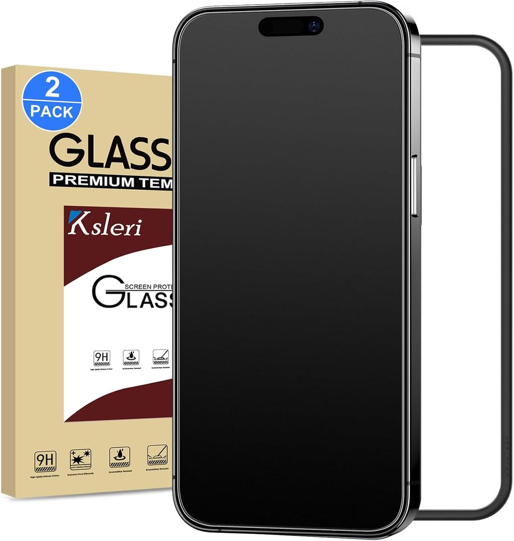2 Pack Matte Glass Screen Protector for iPhone 15 Pro 6.1-inch 2023 with Easy Installation Frame, Anti-Glare Anti-Fingerprint, No Dazzling, 9H Tempered Glass Film, Dynamic Island Compatible