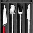 Ayiaren Small Kitchen Silverware Organizer Wooden Utensil Drawer Organizers Narrow Flatware Tray Wood Flatware Organizer for Drawer Spoon Organizer Black Utensil Holder Drawers Bamboo Silverware Tray (13" x 9")