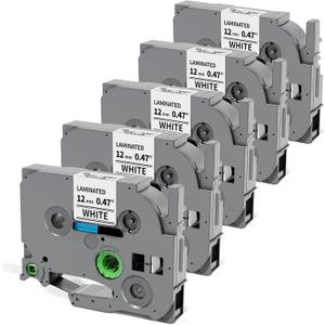 Labelife Label Maker Tape 12mm 0.47 Laminated White, Replacement for Brother P Touch Label Tape TZe-231 TZe231 TZe TZ Tape, Compatible with PT-D210 D220 H110 D200 D400 D410 D610BT, 12mm x 8m, 5-Pack (Black on White)