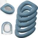 Legigo 5 Pack Thicker Bathroom Toilet Seat Cover Pads- Soft Warmer Toilet Seat Cushion Cover Stretchable Washable Fiber Cloth, Easy Installation Comfortable Toilet Lid Seat Cover(Knit Elongated Blue)
