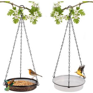 HRAYLTOP 2-in-1 Set Hanging Bird Feeder and Bath for Outdoor, Small Metal Tray Perfect for Attracting Bird