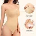 Irisnaya Strapless Shapewear Bodysuit for Women - Thong Bodysuit Tummy Control Tube Top Body Suits with Removable Strap (Beige, M)