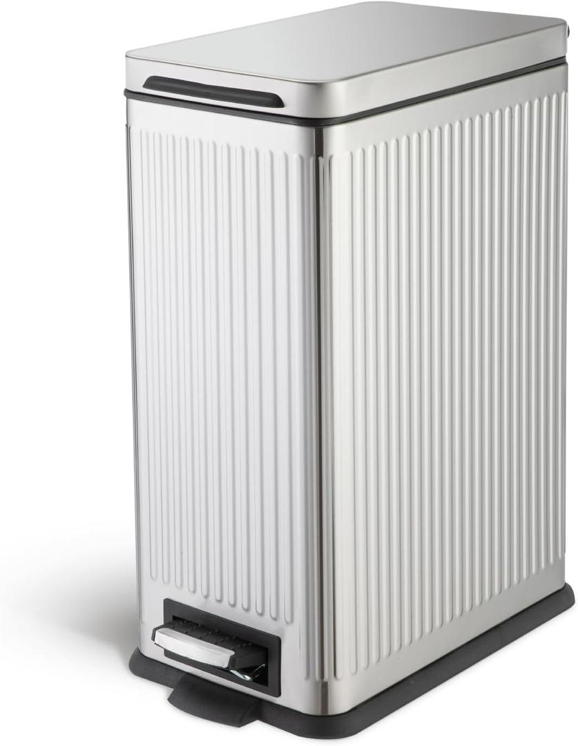 Home Zone Living 8 Gallon Kitchen Trash Can with Soft-Closing Lid and Step Pedal, Stainless Steel with Slim Ribbed Design for Home and Office, Silver, 30 Liters Home Zone Living 8 Gallon Kitchen Trash Can with Soft-Closing Lid and Step Pedal, Stainless Steel with Slim Ribbed Design for Home and Office, Silver, 30 Liters