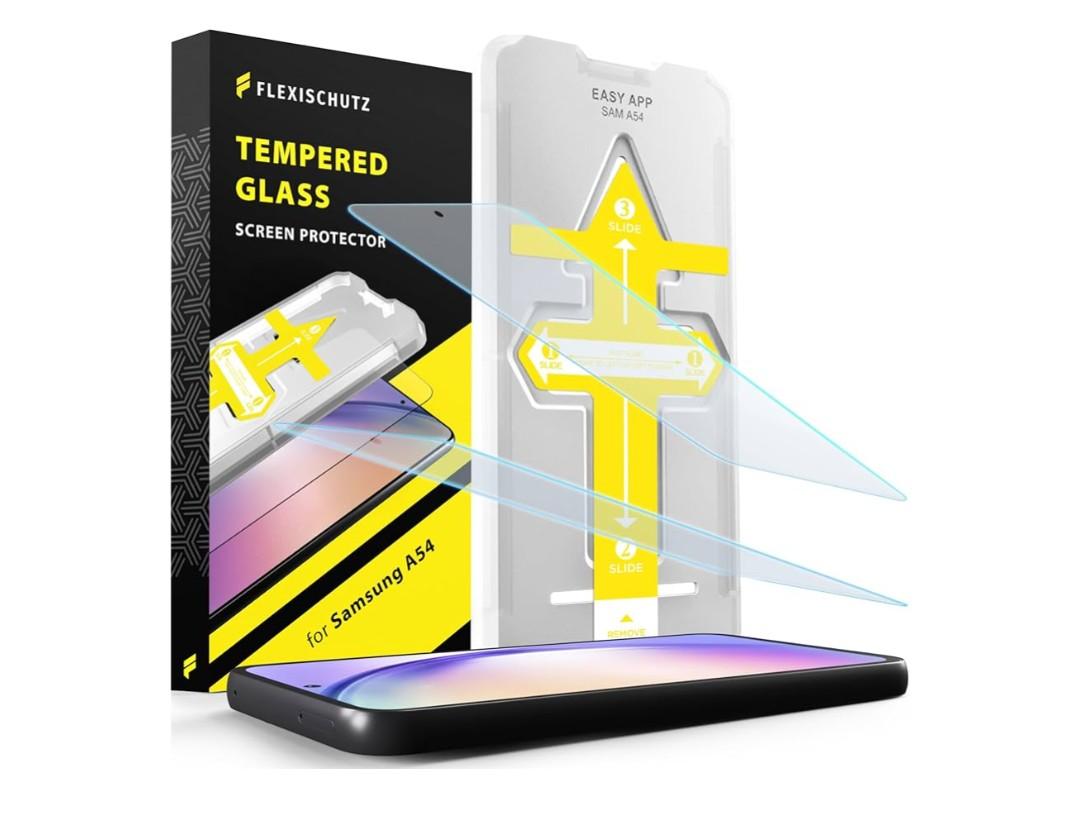 FlexiSchutz® for Samsung Galaxy A54 5G Screen Protector with Installation Tool, Tempered Glass for Samsung A54 5g Screen Protector, HD Clarity, Buble Free, Anti Scratch [2 Pack]
