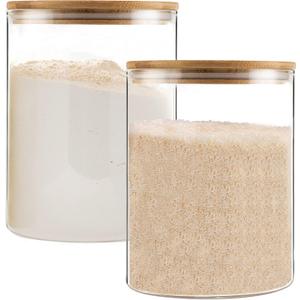 YUNCANG Glass Storage Jars,2 PACK -108oz/3200ml Clear Glass Food Storage Containers with Airtight Bamboo Lid Stackable Kitchen Canisters for Candy,Cookie,Rice,Sugar,Flour,Pasta,Nuts and Spice Jars