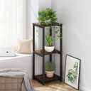 Plant Stand Indoor Corner Tall 3 Tier Metal Modern Flower Storage Plant Shelf Holder for Living Room Balcony Garden,Black Oak (3 Tier-Black Oak)