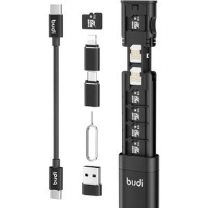 BUDI Multifunctional 9 in 1 Data Cable with USB Type-C Card Reader Micro SD Memory Card high-Speed Card Reader Adapter Suitable for Mobile Phone Cameras and Computers