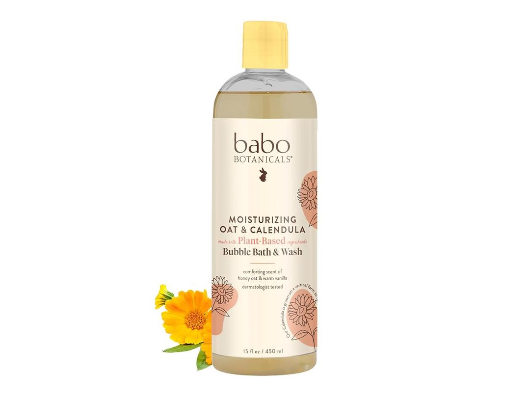 BABO Botanicals Moisturizing Oat & Calendula 2-in-1 Bubble Bath & Wash  Lightly Scented Gentle Cleanser for Dry or Sensitive Skin  Safe for Baby, Toddler, Kids & Family  Vegan  1 or 2 Pack