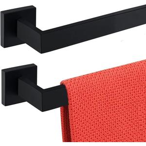 28 Inch Towel Bar 2 Pack for Bathrooms 12/16/20/24/28/32/36 Inch Stainless Steel 304 Matte Black Towel Holder Modern Square Towel Rod Rustproof Wall Mount (2, Matte Black, 28 Inch)