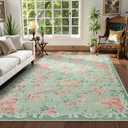 Lahome Floral Living Room Rugs 6x9 Area Rugs, Vintage Green Rugs for Bedroom,Low Pile Ultra-Thin Carpet for Farmhouse Dining Room Kids Playroom(6'X9',Green)