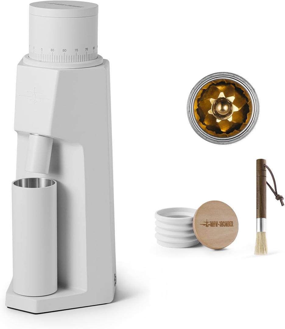 MHW-3BOMBER Electric Conical Burr Coffee Grinder, Single Dose Coffee Bean Grinder with Brush and Top Blower for Home Use/Espresso/Pour Over/Drip/French Press, Infinite Adjustable, Metal G6151W-OS