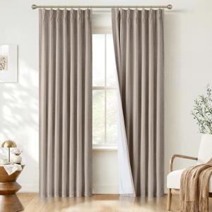 INOVADAY Pinch Pleated Curtains Blackout 108 Inches Long - Linen Blackout Curtains for Living Room Bedroom 2 Panels Set, Luxury Thermal Insulated Drapes for Dining Room, 40" Wx108 L, Taupe