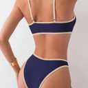 Fanuerg Women's Triangle Bikini Sets Circle Ring Linked Two Piece Swimsuit Color Block Cheeky Bathing Suits (M)