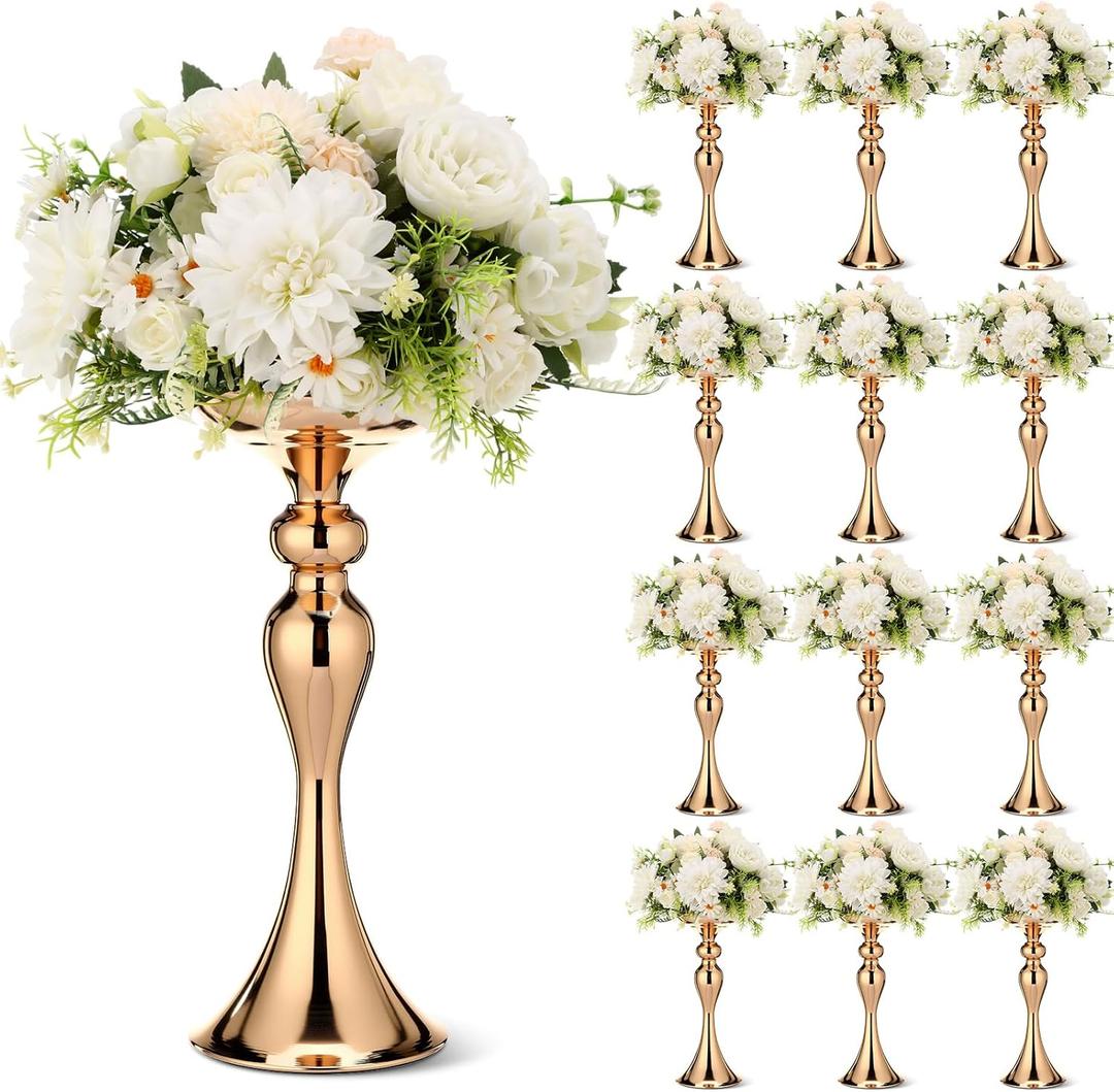 Sadnyy 12 Pcs Metal Flower Arrangements Stand Metal Wedding Centerpiece Stand Gold Vase Centerpiece Tall Table Decor Flower Vase for Wedding Reception Event Party Hotel Home Decor (12.6 Inch)