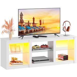 WLIVE LED TV Stand for 65 Inch TV, Modern Entertainment Center with Adjustable Glass Shelves & Customizable LED Lights, Sturdy Media Console for Living Room, Bedroom,Gaming (White)