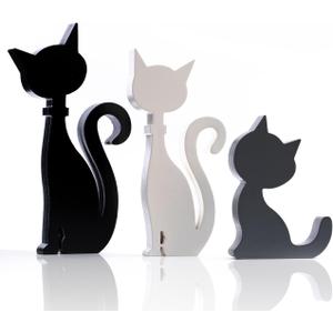3PCS Halloween Cat Decorations Standing Cat Figurines,Gifts for Cat Lovers Women Kids,Black Cat Halloween Tabletop Decor, US-CAT-3