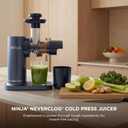 Ninja NeverClog Cold Press Juicer | Powerful Electric Slow Masticating Juicer with Pulp Control | XL Capacity | 24 oz. Juice Jug & 36 oz. Pulp Container | Dishwasher Safe | Navy | 150W | JC151NV