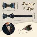 whitefeather Feathers Bow Tie Peacock Pre-tied Bow tie Brooch Sets for Men Adjustable Length Tuxedo Banquet Necktie (Black)