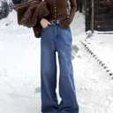 EMMIOL Baggy Jeans Women Straight Leg Mid Rise Boyfriend Wide Leg High Waisted Cute Trendy Y2K Loose Fit Pants Stretchy (Blue, M)