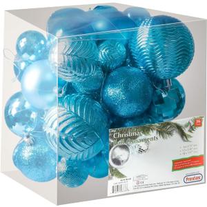 Prextex 36 Piece Christmas Ornaments Set - Acid Blue Christmas Tree Decorations - Shatterproof Ball Ornaments in Small, Medium, and Large Sizes - Durable Holiday Decor for Indoor and Outdoor Use