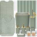 26PC Bathroom Accessories Set - Gorgeous Sage Green Bathroom Set, Bathroom Accessory Set, Shower Curtain Set with Bathtub Mats for Shower Tub, Trash Can & Soap Dispenser