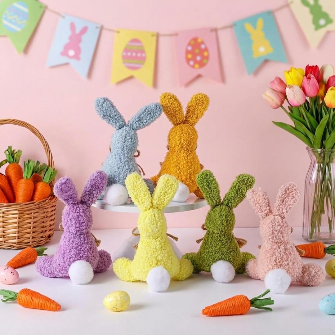 Thyle 6 Pcs Easter Plush Bunny Stuffed Animal Bulk 7.8 Inch Fluffy Multicolored Rabbit Decorations Cute Easter Basket Stuffers for Adults Spring Home Wedding Birthday Party Favors