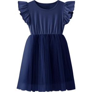 Toddler Baby Girl Tutu Tulle Dress Sleeveless Fluffy Cute Party Sundress (Blue)