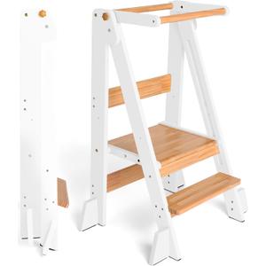 OCODILE Adjustable Foldable Toddler Tower Folding Tower for Kids | Montessori Toddler Kitchen Step Stool Helper for Independence - White