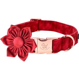 Elegant little tail Christmas Dog Collar, Female or Male Dog Collar Flower, Pet Collar Adjustable Dog Collars with Flower for Small Medium Large Dogs (Medium, Christmas Red, Pack of 1)