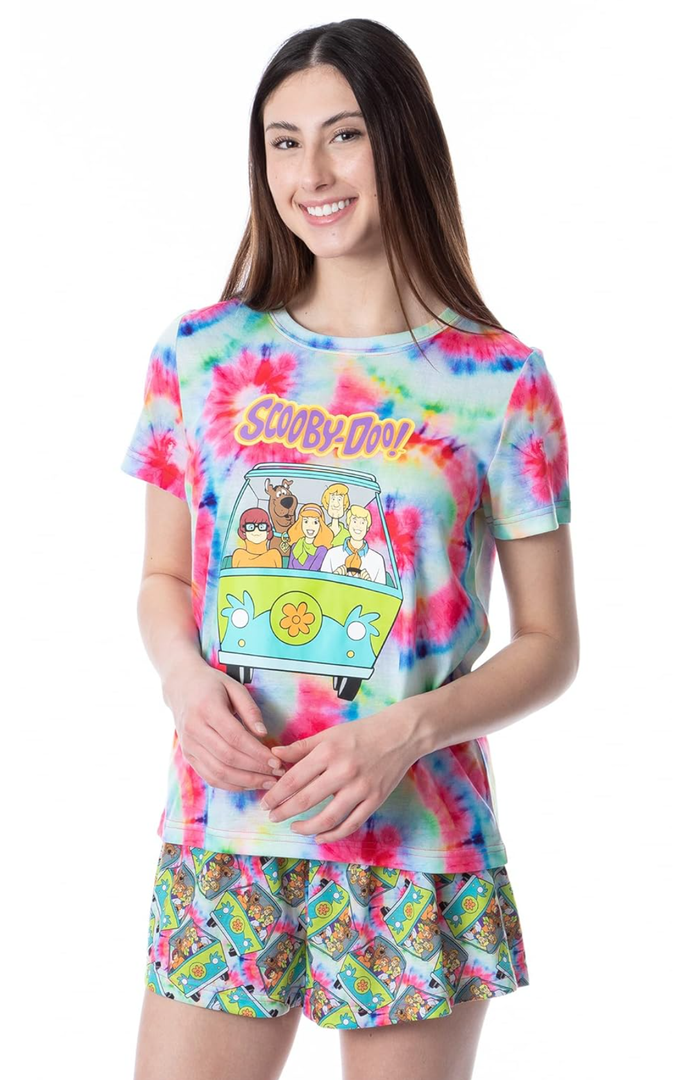 INTIMO Scooby-Doo Womens' Mystery Machine Tie Dye Sleep Pajama Set Short L