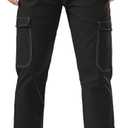 Plaid&Plain Mens Cargo Pants Slim Fit with Contrasting Topstitching and Multi-Pocket (Black)