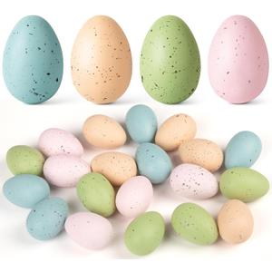 24 Pcs Easter Speckled Eggs, 2.4in 4 Colors Plastic Speckled Eggs and Vase Filler Faux Chicken Eggs for Easter Decorations Basket Filler Vase Decorating
