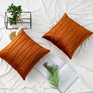 Reddish Brown Throw Pillow Covers 22 x 22 Soft Solid Handmade Decorative Stripe Velvet Striped Zigzag Cushion Covers for Couch Sofa Bedroom Car 2 Pieces Cushion Cases