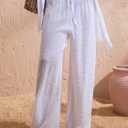 RoseSeek Women's Swimsuit Cover Up Drawstring Waist Wide Leg Loose Pants Beach Vacation Clothes (White, M)