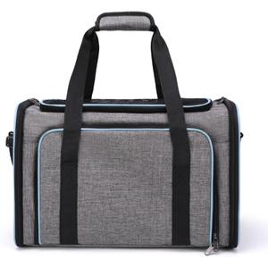 Cat Carrier Outdoor Portable Handheld Pet Bag Foldable Expandable Pet Backpack Breathable Cat Crate Cat Backpack for Small Medium Large Size (Grey With Blue Wrap)