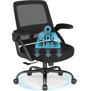 AnyGod Big and Tall Office Chair, Ergonomic Desk Chair Mesh Mid Back with Comfy Lumbar Support Swivel Task Executive Chairs with Wheels, Flip up Arms for Home, Office, Study (Black)
