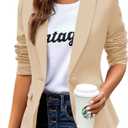 Womens Blazers Business Casual Long Sleeve Lapel Button Suit Work Blazer Jacket with Pockets (Beige, L)