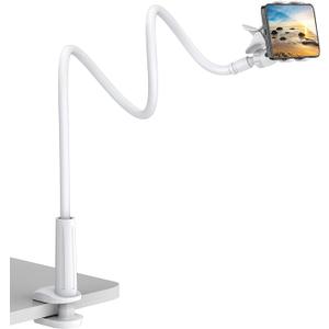 Gooseneck Cell Phone Holder, Universal 360 Flexible Phone Stand Lazy Bracket Mount Long Arms Clamp for Phone 13 Pro Xs Max XR X 8 7 6 6s Plus and Other 3.5~6.7'' Device (White)