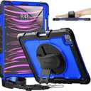 Timecity for iPad Pro 12.9 Case 6th/5th/4th/3rd Gen, 360 Rotating Stand, Pencil Holder & Wireless Charging, Shockproof with Screen Protector & Shoulder Strap - for Designers & Professionals-Dark Blue