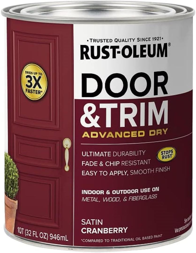 Rust-Oleum 369385 Advanced Dry Door & Trim Paint, Quart, Satin Cranberry