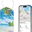 TopMade Smart Luggage Tag with Find My, Premium Leather Luggage Tags for Suitcase, Travel Bags, Backpacks, Anti-Lost Suitcase Tag Tracker for Travel with Privacy Name Card, Rechargeable (Beach)