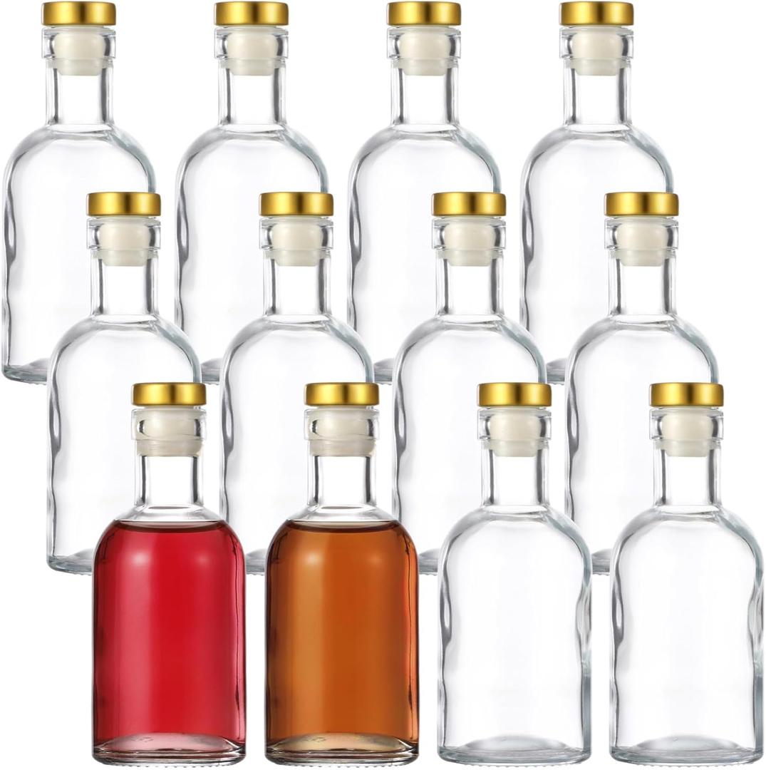 11 Pack Clear Glass Bottles 3 oz, Glass Liquor Bottles with T-Top Caps, Mini Glass Bottle with Cork, 100ml Glass Container for Beer, Juice, Oil, Sauce