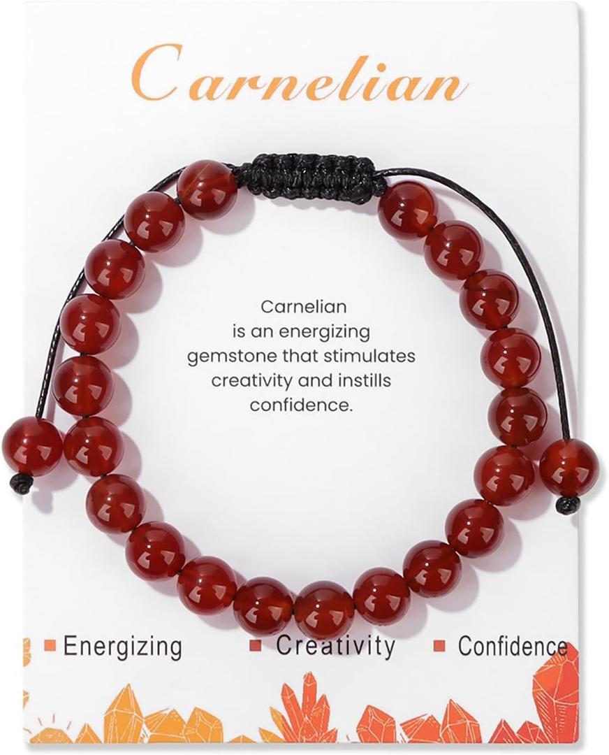 Healing Crystal Bracelet for Women 8mm Natural Stone Crystal Beaded Bracelets Adjustable Handmade Gemstone Bracelet Healing Jewelry Mother's Day Gifts for Women