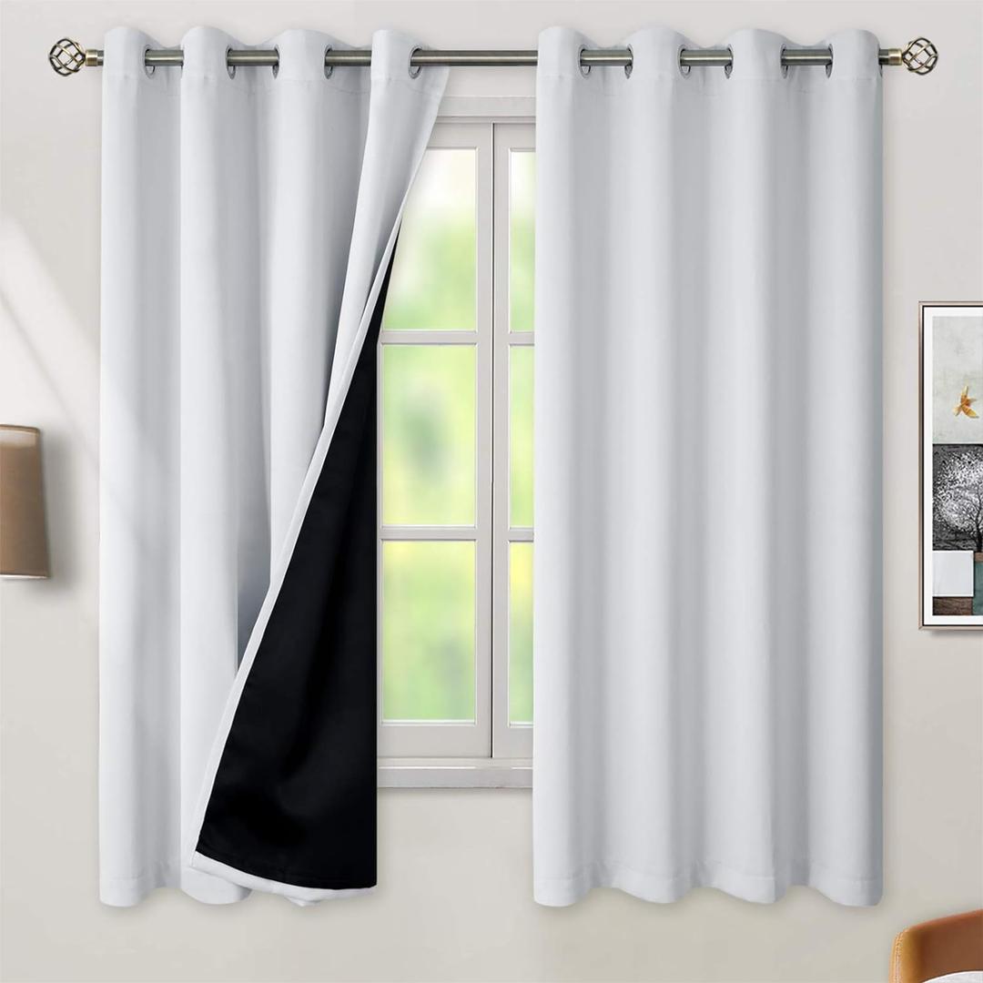 BGment Greyish White 100% Blackout Curtains for Bedroom 63 Inch Length 2 Panels Set, Thermal Insulated Full Light Blocking Grommet Noise Cancelling Window Curtains for Nursery, 52 Inch Wide Each