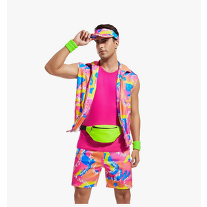 80s Men Workout Costume Halloween Cosplay Couples Outfits 80s 90s Workout Costume Outfit Set for Adult Men (Large)